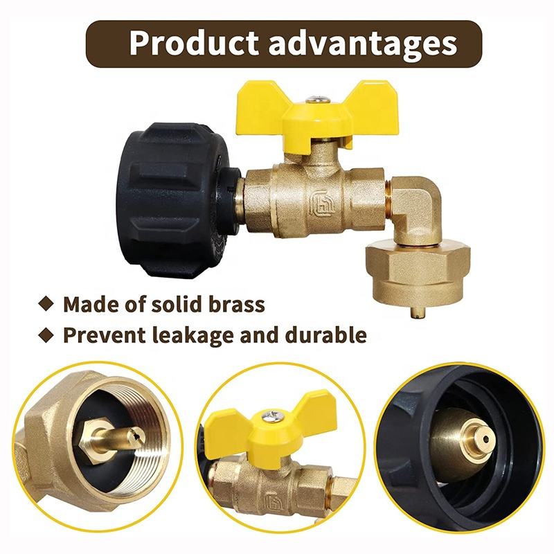Adaptador de codo de repuesto de propano de 90 grados con válvula de 1/4 de pulgada