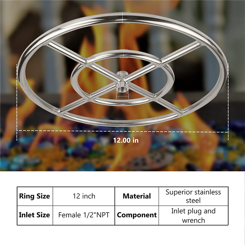 Kit de anillo de quemador de acero inoxidable para fogón de gas propano LP de 12'