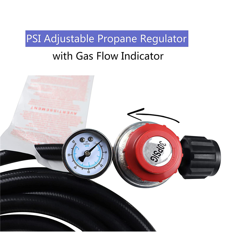 Manguera reguladora de propano de alta presión de 4 pies y 30 PSI con manómetro 