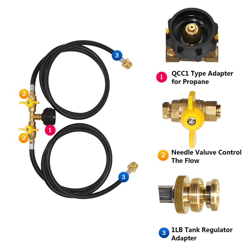 Adaptador de manguera convertidor de tanque de propano con divisor en Y de 2 vías