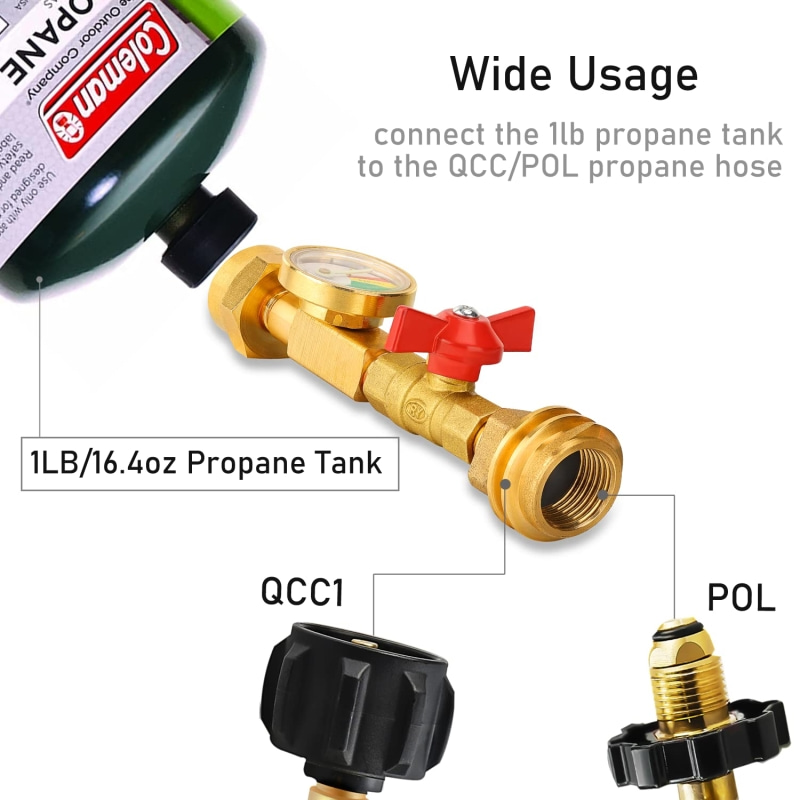 Adaptador de tanque de propano con manómetro y válvula ON-Off para parrilla