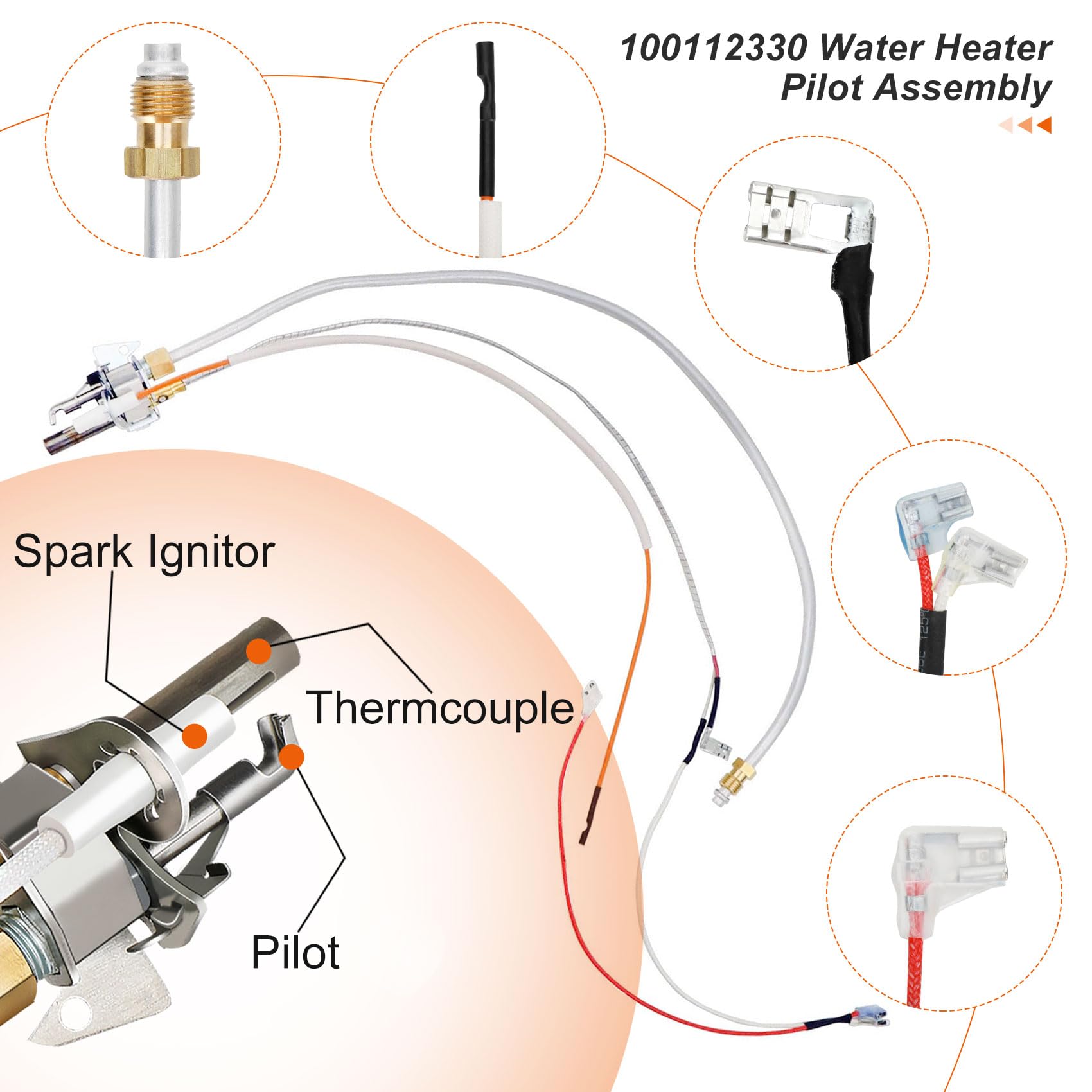 Conjunto de termopila de gas 1100112330 Reemplazar Kenmore AO Smith