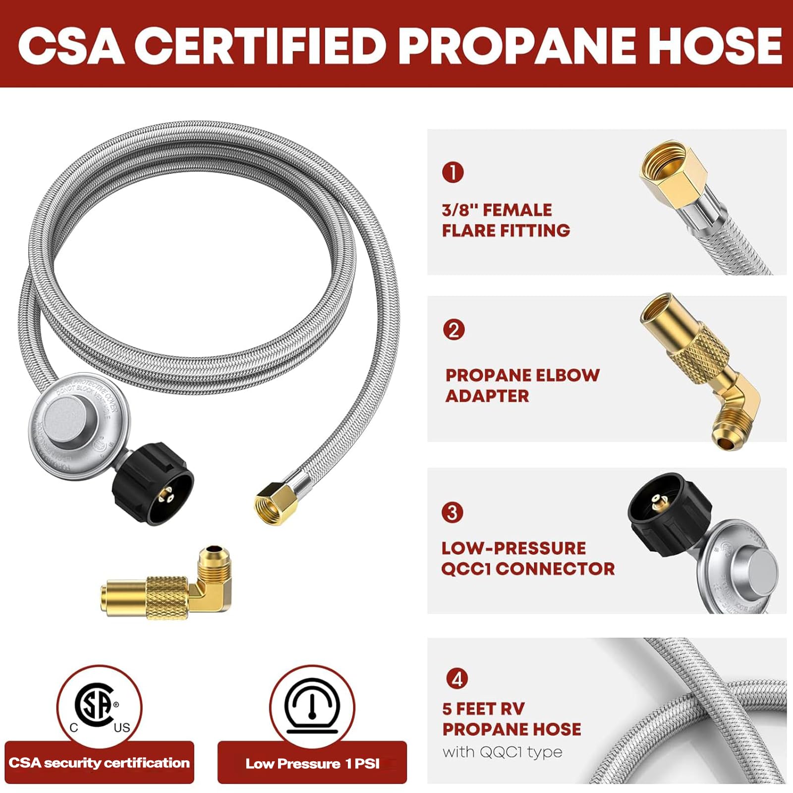 Adaptador de codo de propano de baja presión Manguera SS con regulador