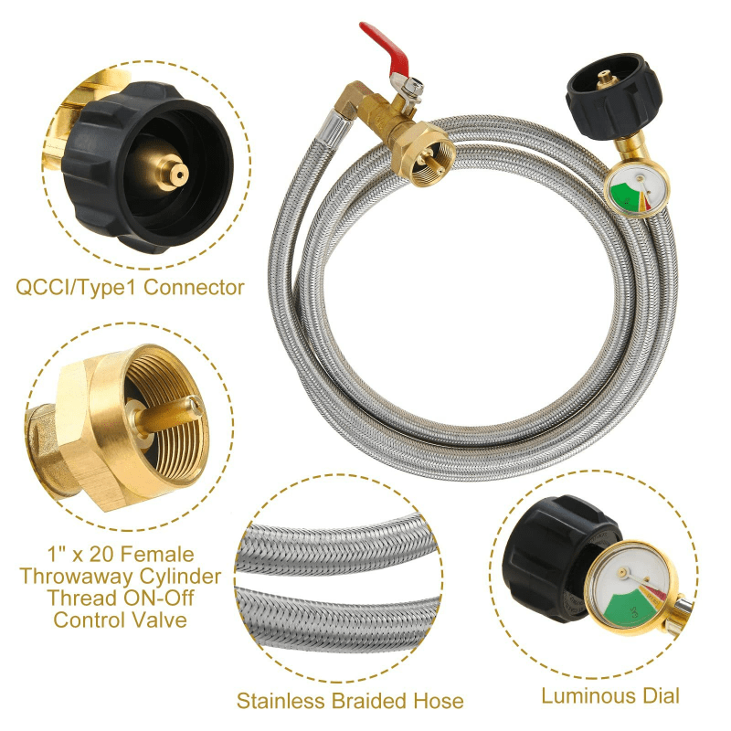 Adaptador de recarga de propano de alta presión Manguera SS con manómetro