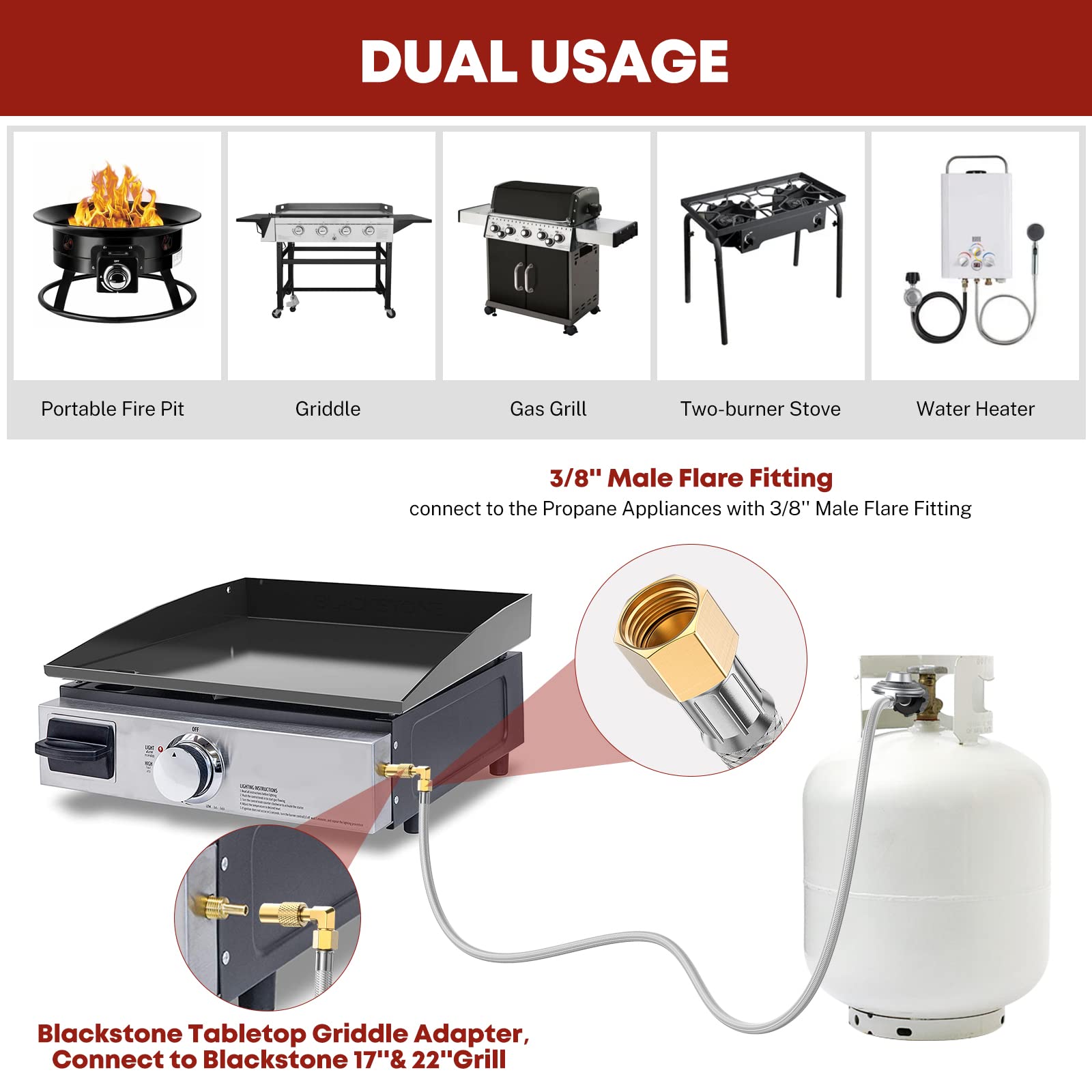 Adaptador de codo de propano de baja presión Manguera SS con regulador