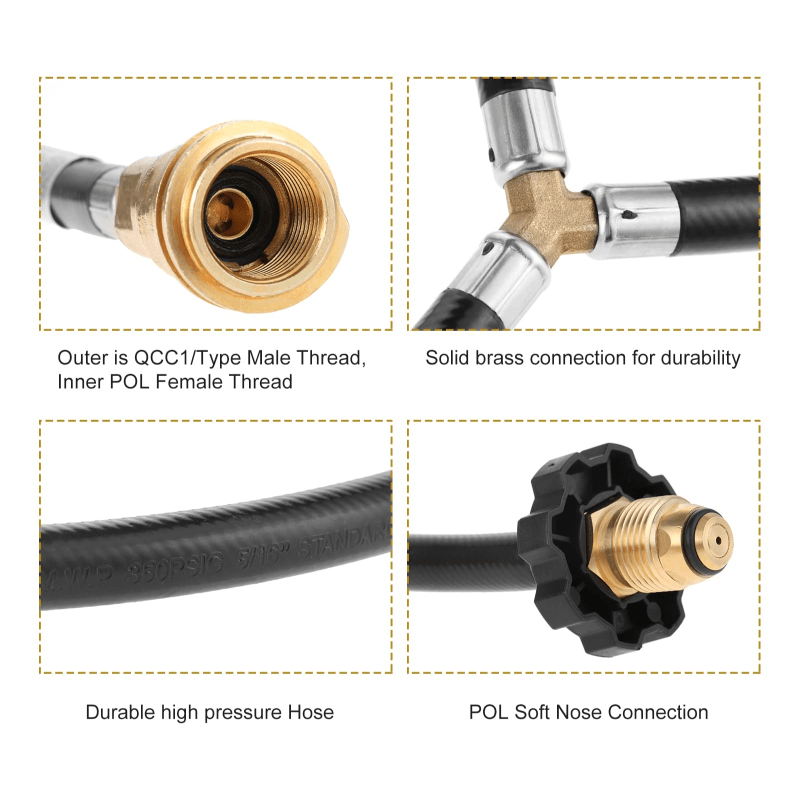 Manguera de extensión de propano con divisor en Y POL de 2 vías con kit de manómetro