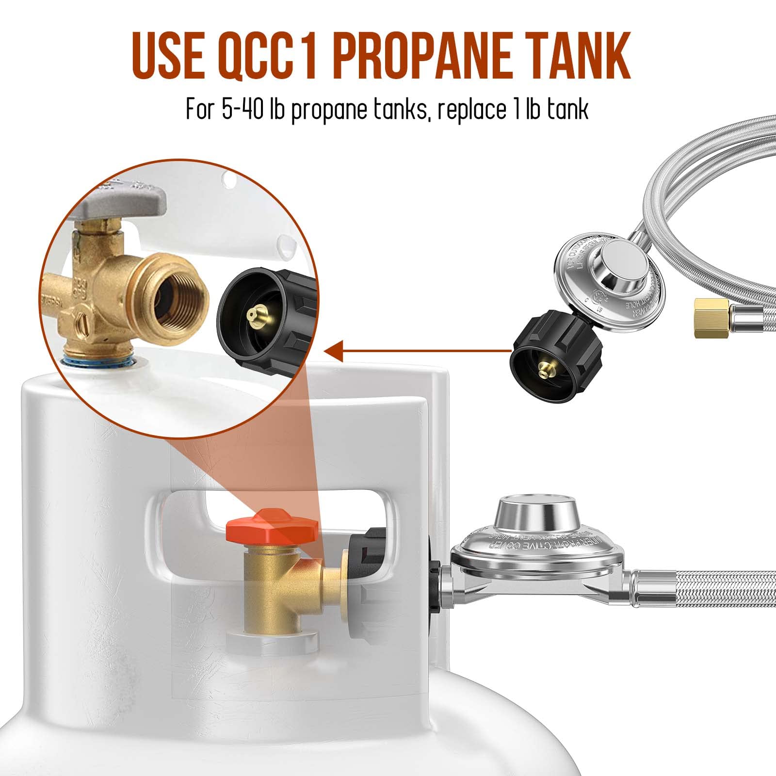 Adaptador de codo de propano de baja presión Manguera SS con regulador