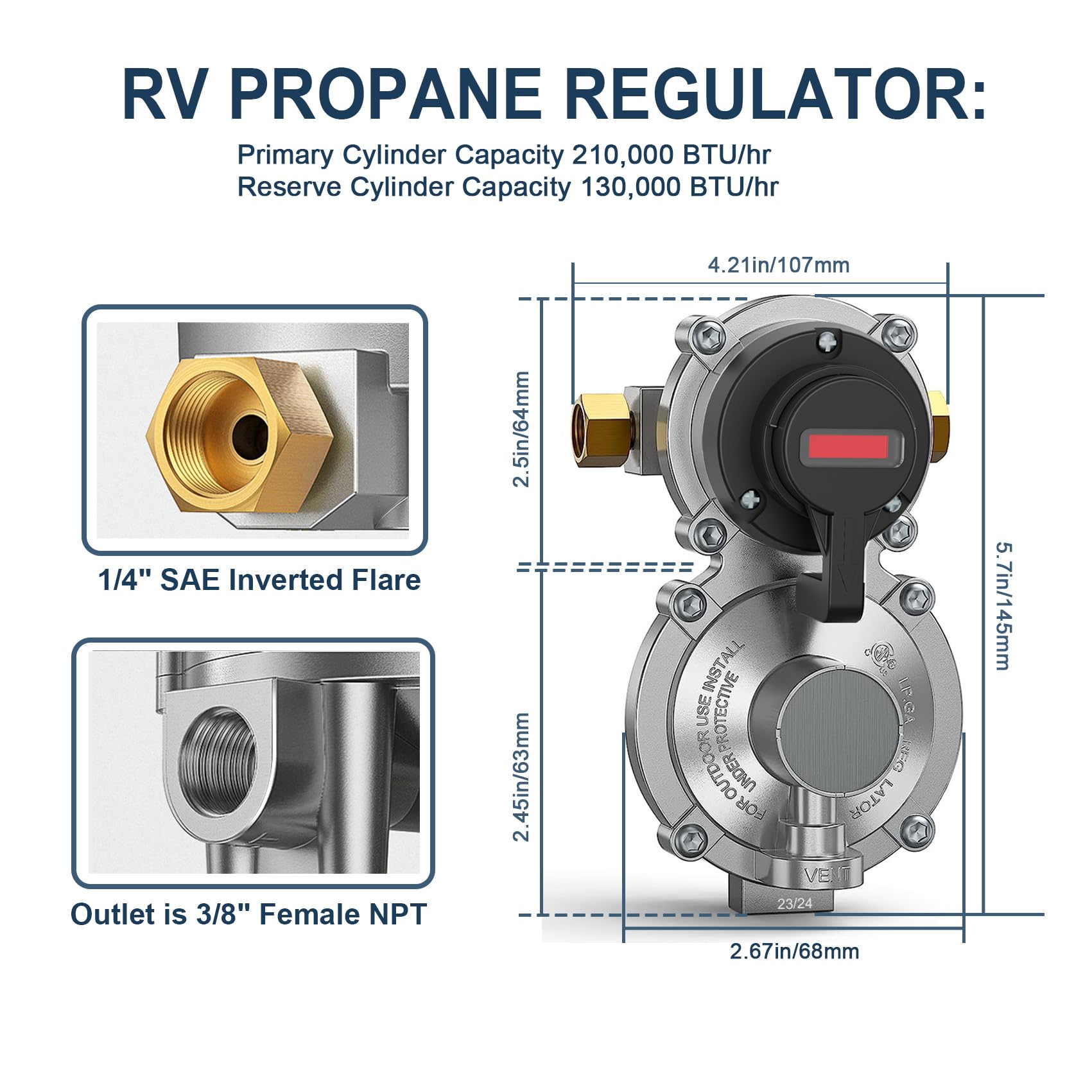 RV Regulador de gas de propano de 2 etapas RV con dos mangueras
