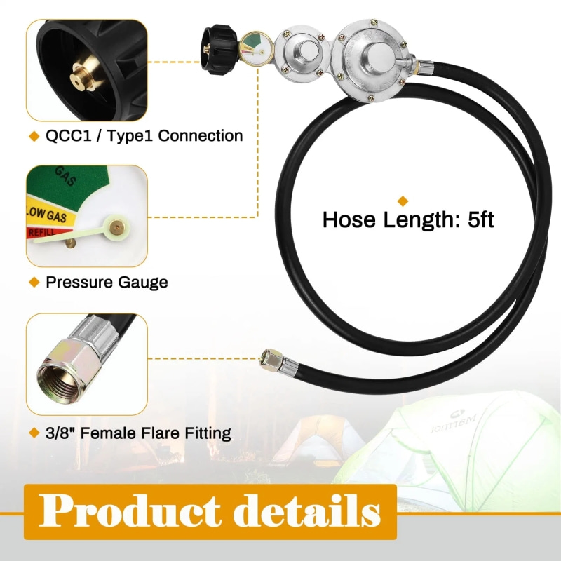 Detalles del producto Regulador de propano de dos etapas Manguera de 10 pies 