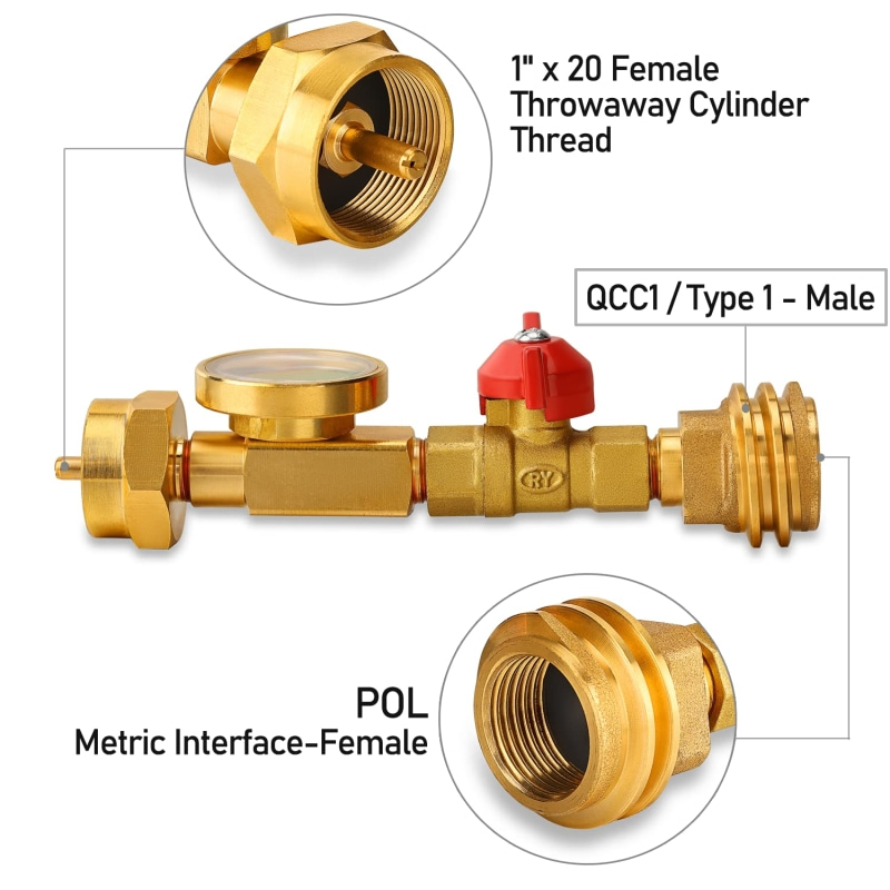 Adaptador de tanque de propano con manómetro y válvula ON-Off para parrilla