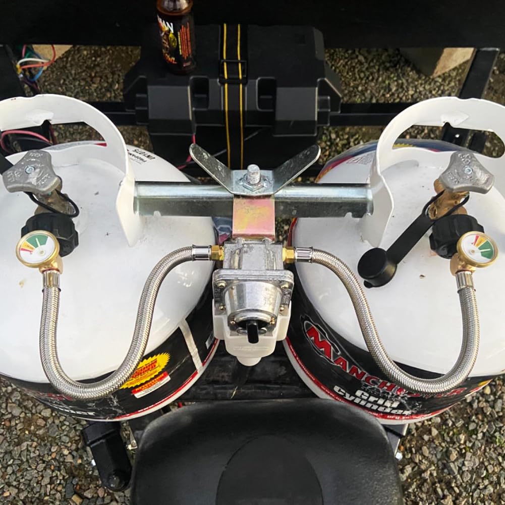 Manguera trenzada de propano RV de 1/4' con manómetro para regulador de 2 etapas