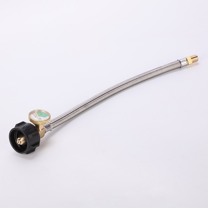 Manguera trenzada de propano RV de 1/4' con manómetro para regulador de 2 etapas