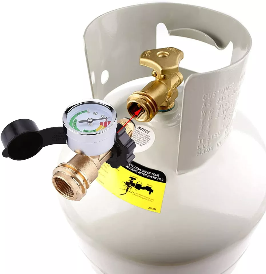 Adaptador de tanque de propano con detector de fuga de calibre POL a QCC1