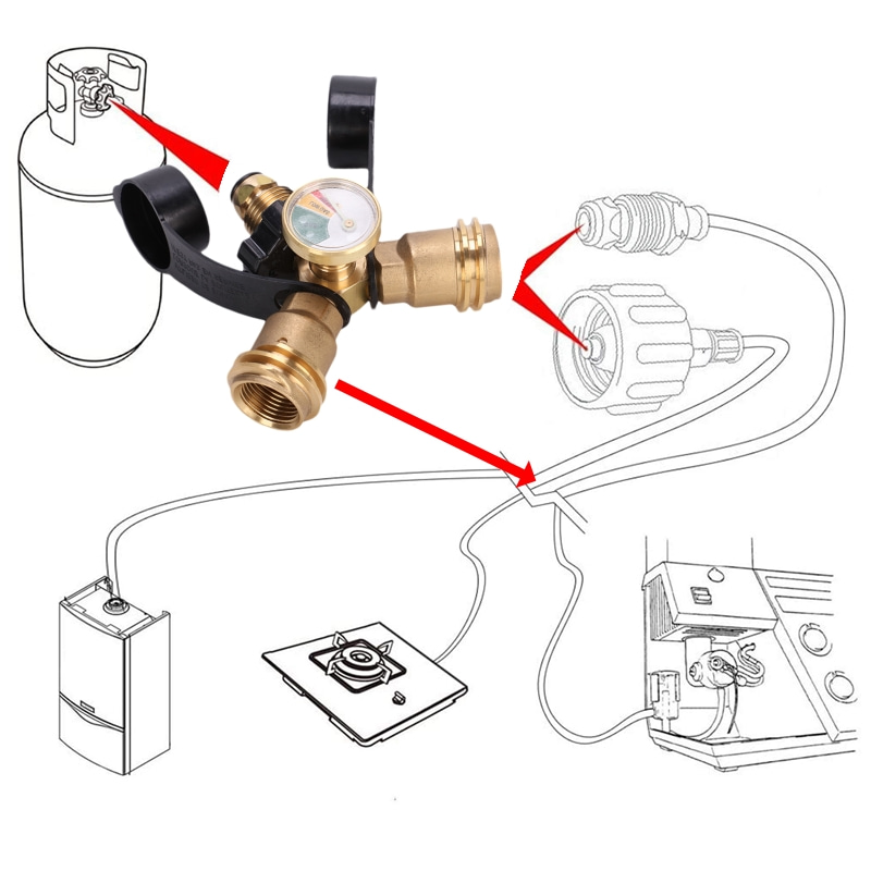 Adaptador de tanque de propano POL, divisor en Y con conector en T de calibre