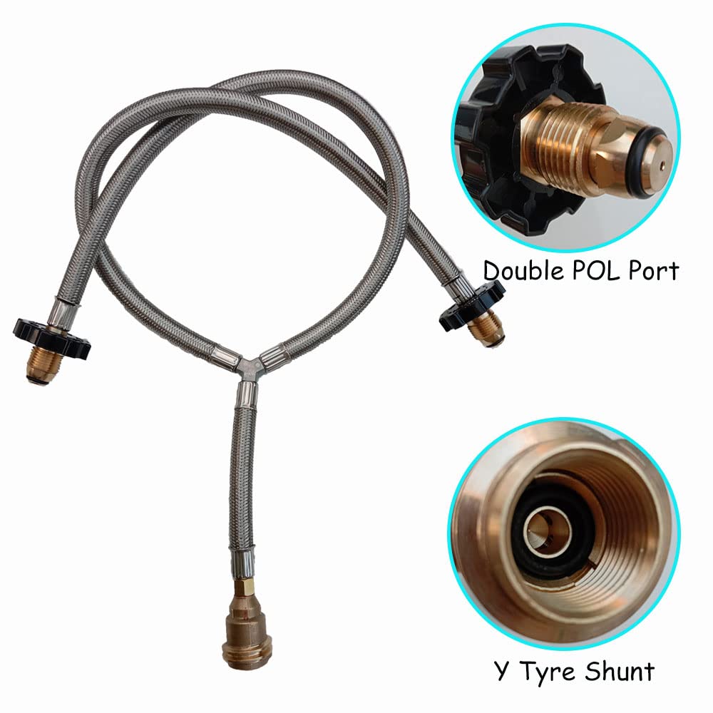 Manguera adaptadora de propano con divisor en Y trenzada de 2 vías 