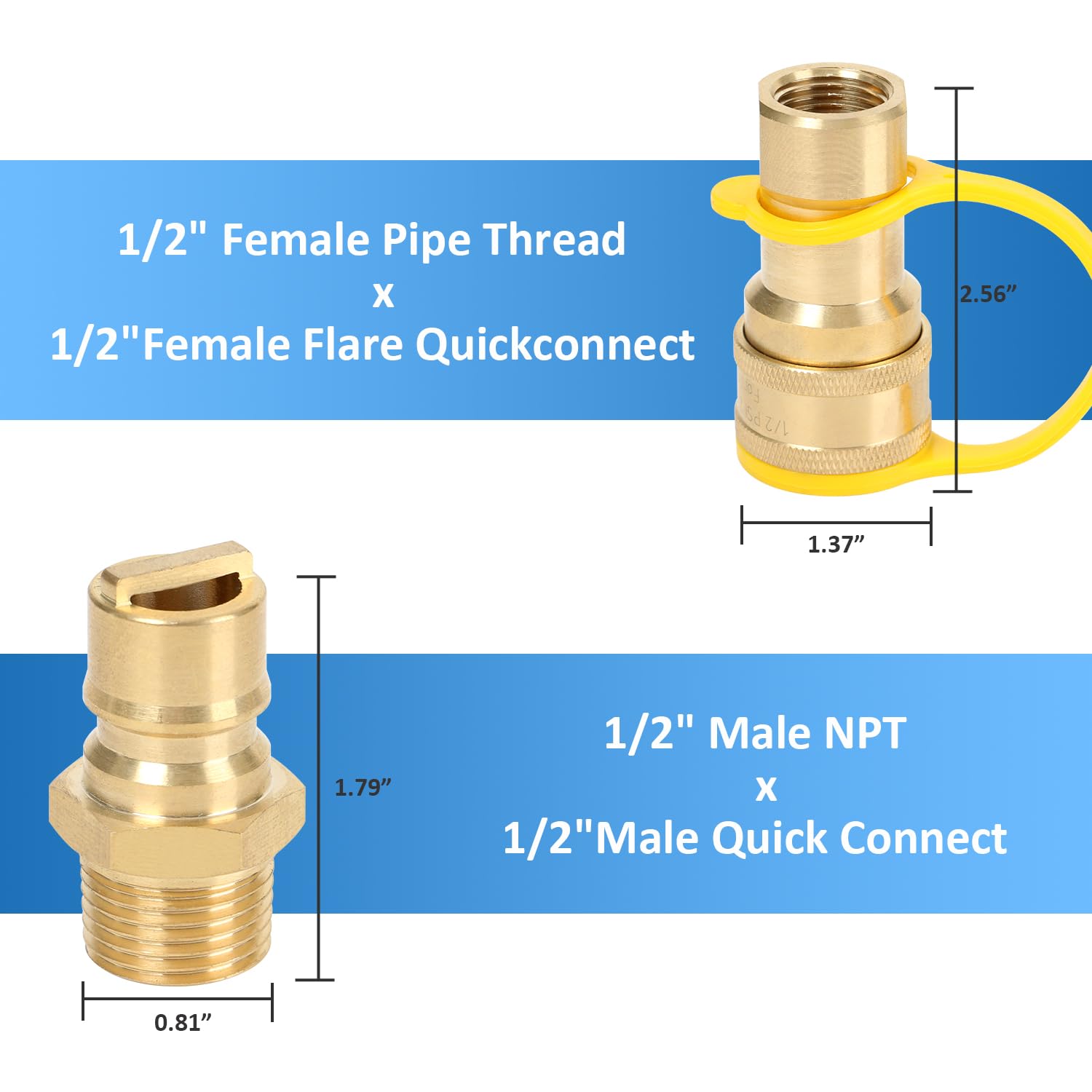 1/2 'Brass LP Gas Quick Connect Connect Desconecte Connector Kit
