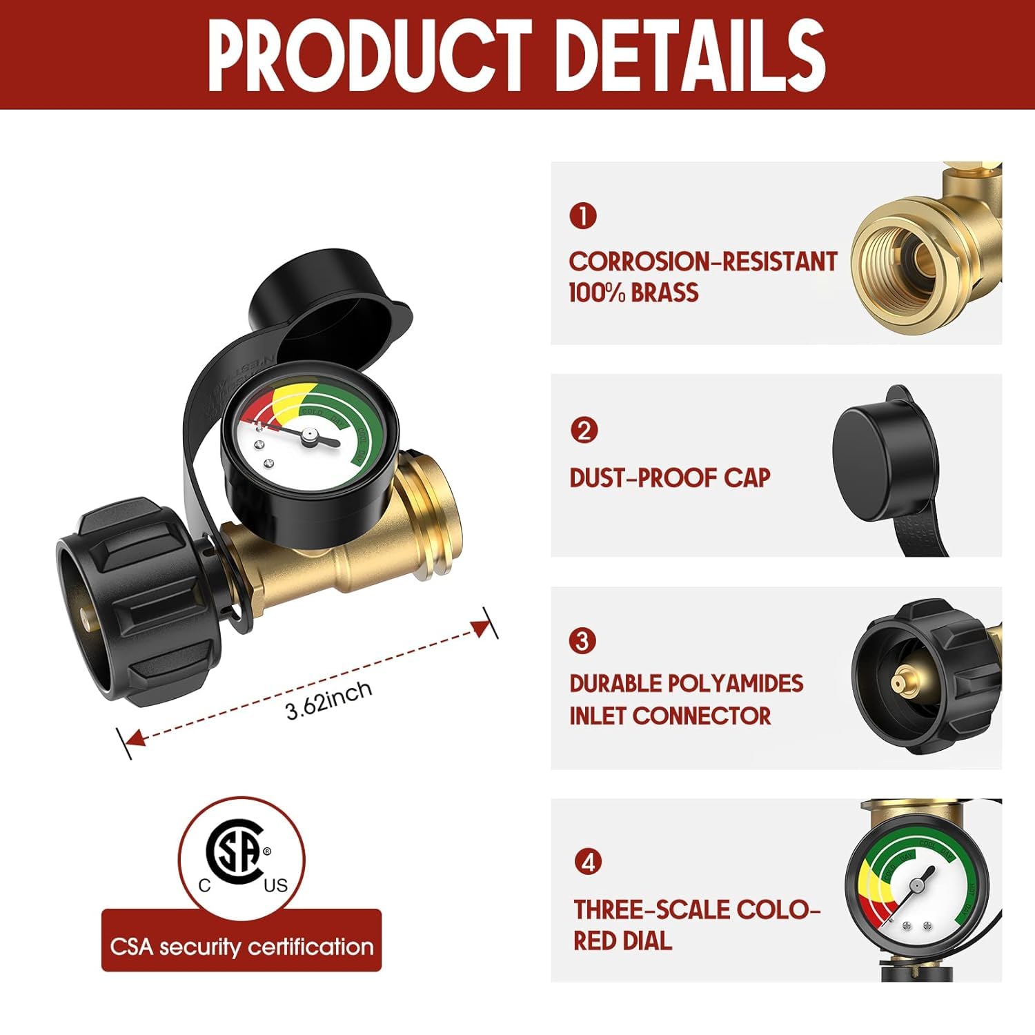 Medidor de tanque de propano universal para tanques LP de 5-20 libras