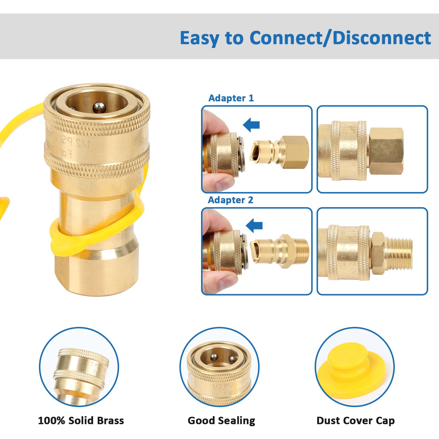 1/2 'Brass LP Gas Quick Connect Connect Desconecte Connector Kit